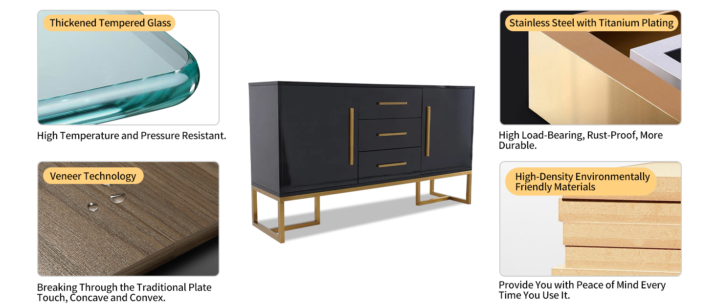WoodFX woodefurniture Luxury Modern Storage Sideboard Cabinet with 2-Door, 3-Drawer