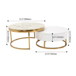 WoodFX woodefurniture White Round Stone Nesting Coffee Table with 2 Drawers