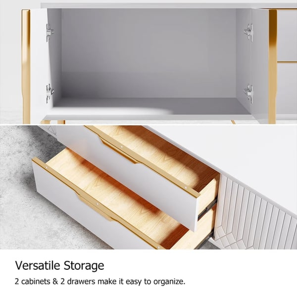 WoodFX woodefurniture.com Luxury Modern Storage Sideboard Cabinet with 2-Door, 3-Drawer