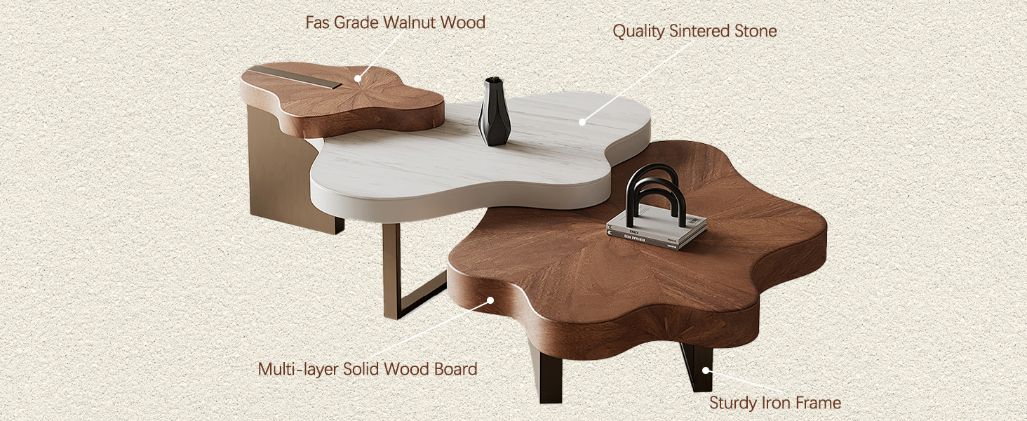 WoodFX woodefurniture Modern Cloud Wooden Coffee Table 3-Part Unique Irregular shape