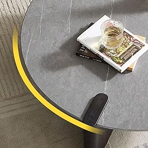 WoodFX woodefurniture Round Coffee Table, 35in 2-Part Unique Modern Grey Sintered Stone, with Solid Wood Leg