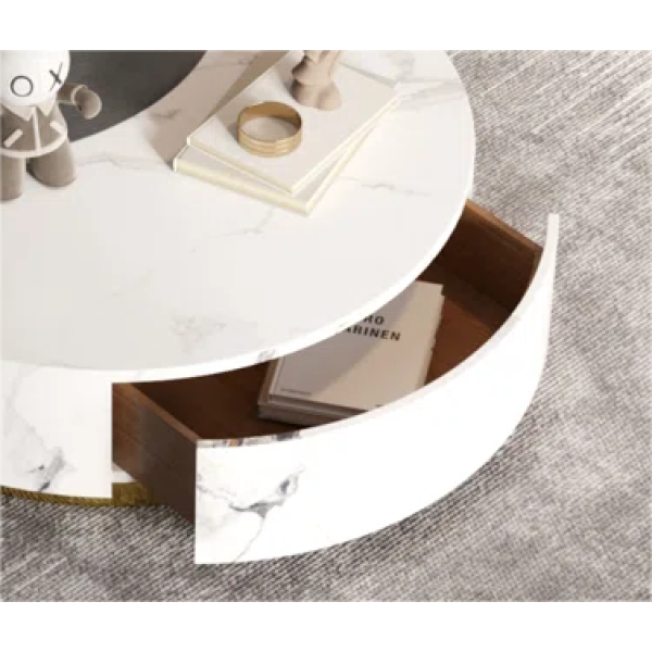 WoodFX woodefurniture Round White Coffee Table, 360° Rotated Lift Top Coffee Table with Hidden Storage